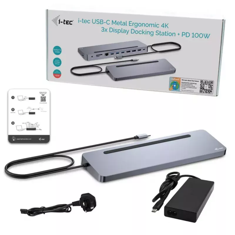 i-tec USB-C metalli ergonominen 3x 4K näyttö telakointiasema + Power Delivery 100 W