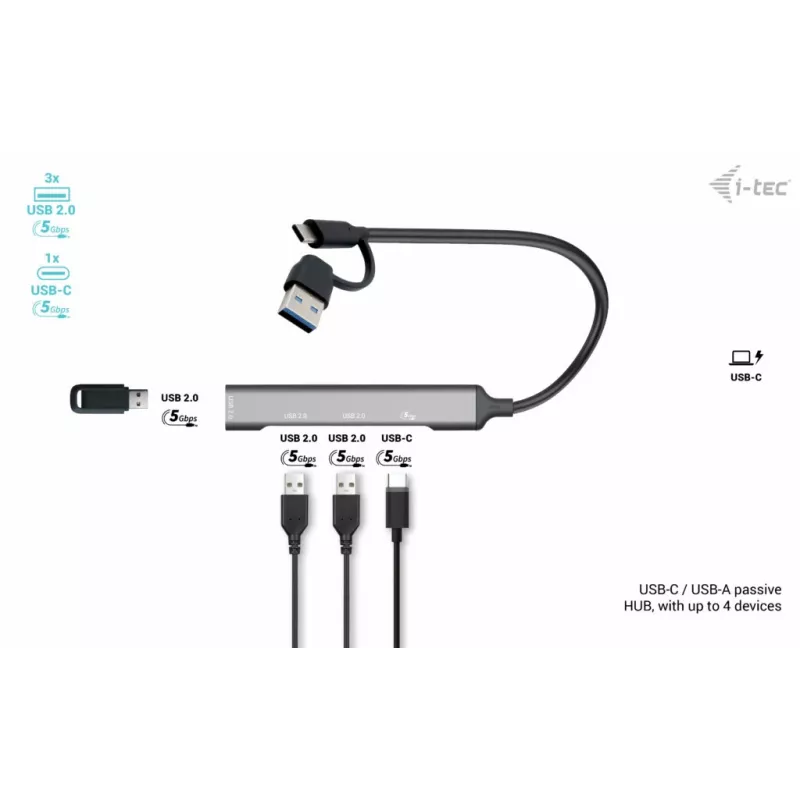 i-tec USB-C/USB-A metallikeskitin 1x USB 3.0 + 3x USB 2.0