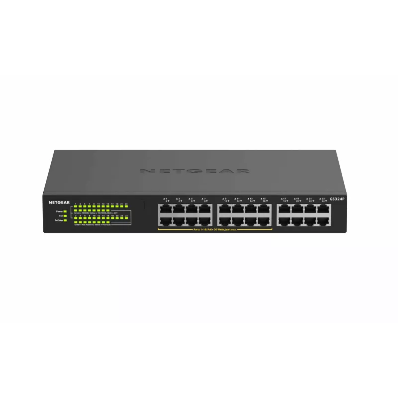 NETGEAR GS324P hallitsematon Gigabit Ethernet (10/100/1000) Power over Ethernet (PoE) 1U musta