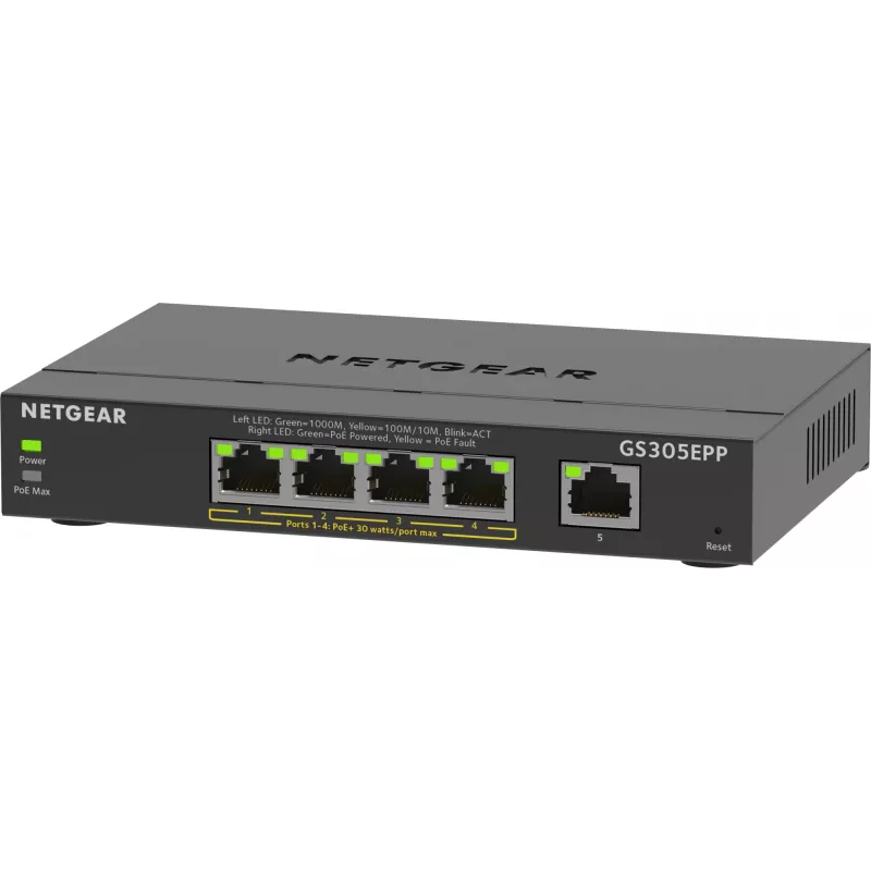 NETGEAR 5-porttinen Gigabit Ethernet hallittava kytkin (GS305EPP)