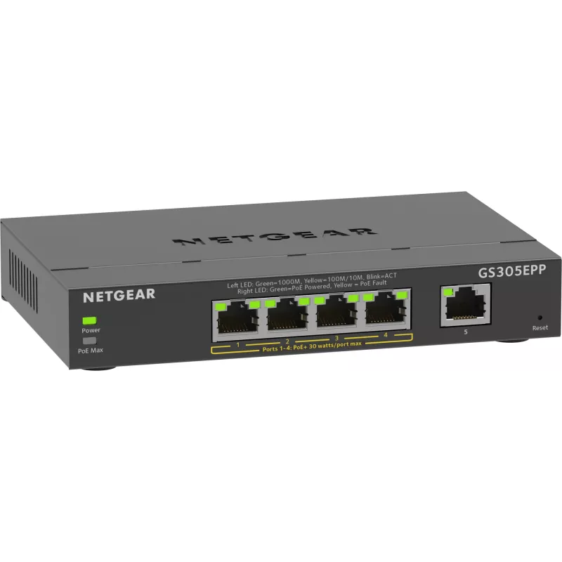 NETGEAR 5-porttinen Gigabit Ethernet hallittava kytkin (GS305EPP)
