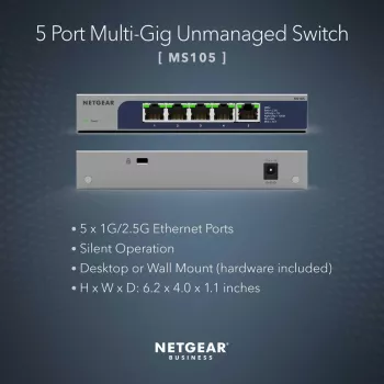 NETGEAR MS105-100EUS verkkokytkin hallitsematon 2.5G Ethernet (100/1000/2500) Power over Ethernet (PoE) 1U