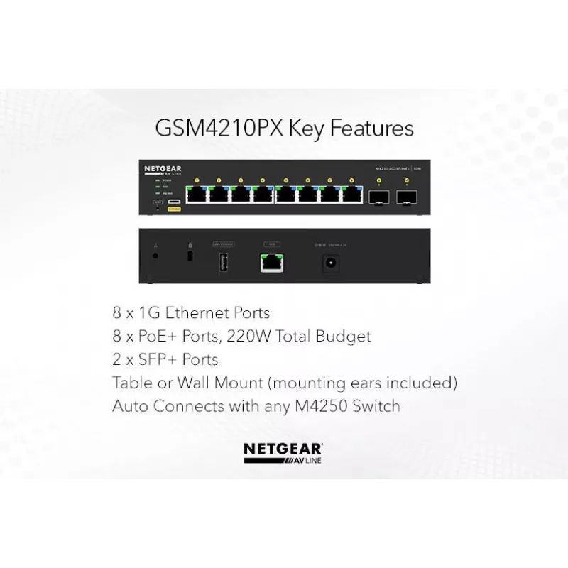 Hallittava kytkin NETGEAR GSM4210PX 8x1G PoE+ 220W 2xSFP+
