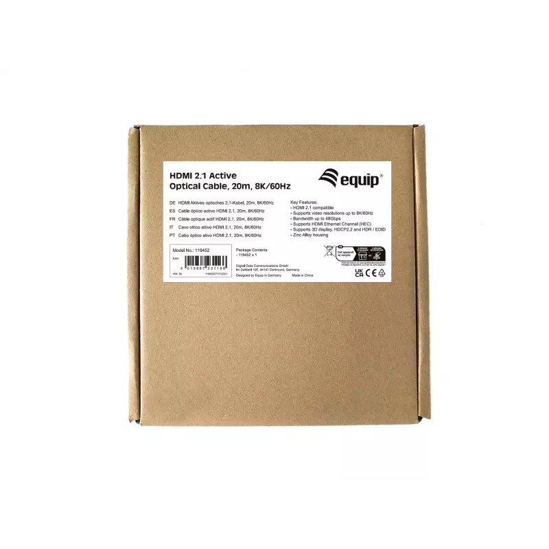 Equip HDMI 2.1 aktiivinen optinen kaapeli, 20 m, 8K/60Hz