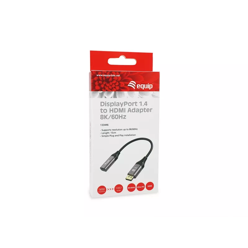 Equip DisplayPort 1.4 - HDMI -adapteri 8K 60Hz 0,15 m