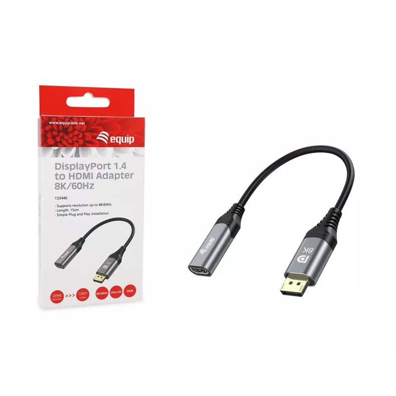 Equip DisplayPort 1.4 - HDMI -adapteri 8K 60Hz 0,15 m