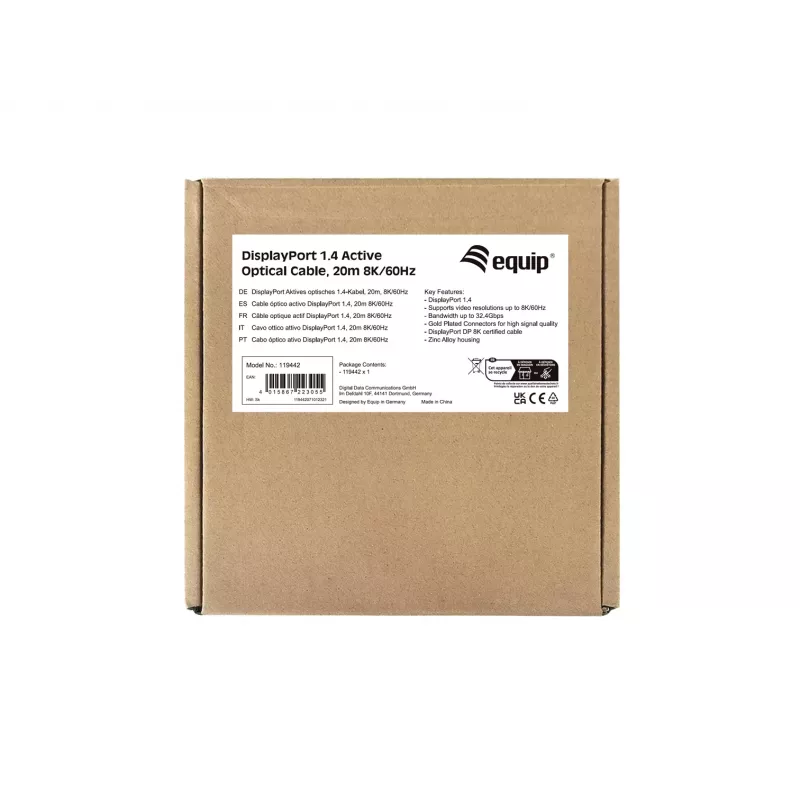Equip DisplayPort 1.4 aktiivinen optinen kaapeli, 20 m, 8K/60Hz