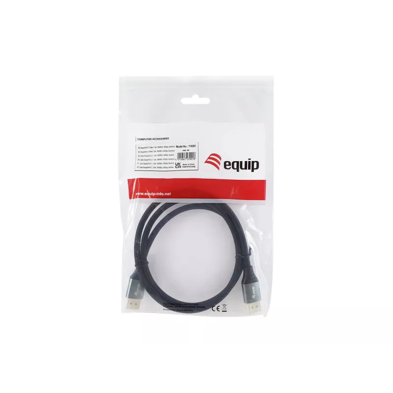 Equip DisplayPort 2.1 Premium -kaapeli, 1,0 m, 16K/60Hz, 54 Gbit/s