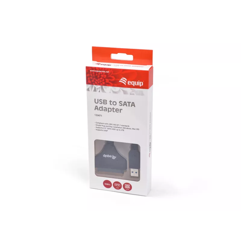 Equip USB 3.0 - SATA sovitin, musta, 5 Gbit/s, CE, 50 mm, 9,5 mm, 550 mm