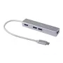 Equip USB-C - 3-porttinen USB 3.0 -keskitin Gigabit-adapterilla, USB 3.2 Gen 1 (3.1 Gen 1) Type-C, hopea, USB 3.2 Gen 1 (3.1 Gen 1) Type-A, WLAN, alumiini, 22 mm, 15 mm