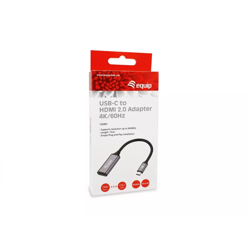 Equip USB-C - HDMI 2.0 -adapteri, 4K/60Hz, 0,15 m, USB Type-C, HDMI, uros, naaras, suora
