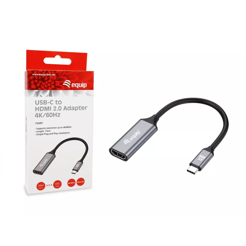 Equip USB-C - HDMI 2.0 -adapteri, 4K/60Hz, 0,15 m, USB Type-C, HDMI, uros, naaras, suora