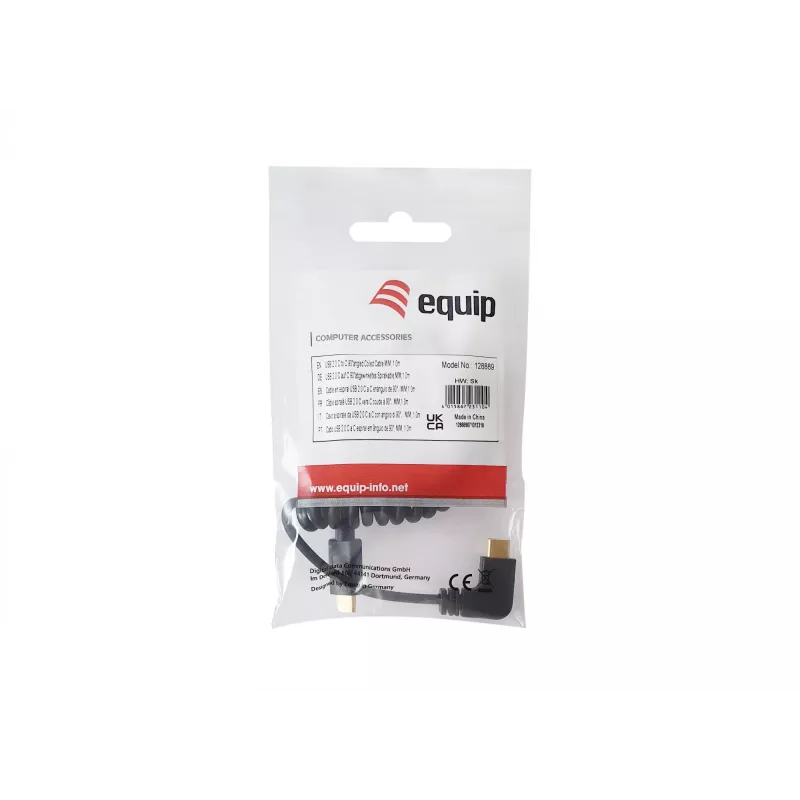 Equip USB 2.0 C - C 90° kulma spiraalikaapeli M/M 1 m musta