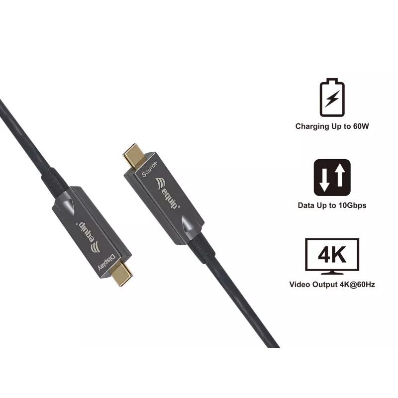 Equip USB-C - C aktiivinen optinen kaapeli, M/M, 5,0 m, PD 60 W, 4K/60 Hz, 10 Gbit/s, video+data+PD