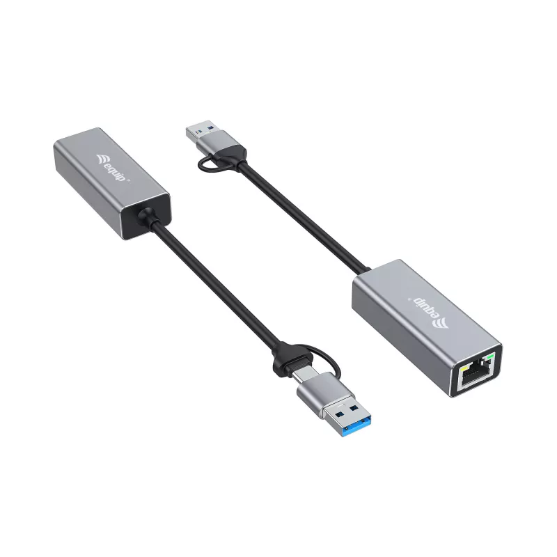 Equip USB-C - 2,5 Gigabit Ethernet -verkkoadapteri (USB-C+A)