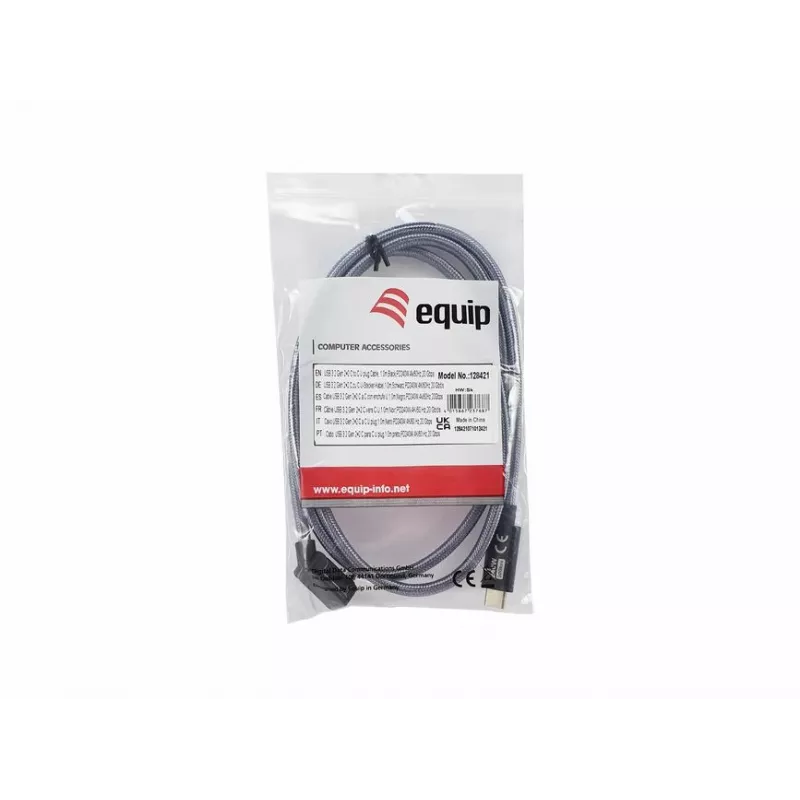 Equip USB 3.2 Gen 2x2 C - C U-uroskaapeli, 1,0 m, musta, M/M, PD240W, 4K/60Hz, 20 Gbps