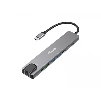 Equip USB-C 8-in-1 -monitoimiadapteri, kaapeloitu, USB Type-C, 100 W, 1000 Mbit/s, 1000BASE-T, IEEE 802.3ab