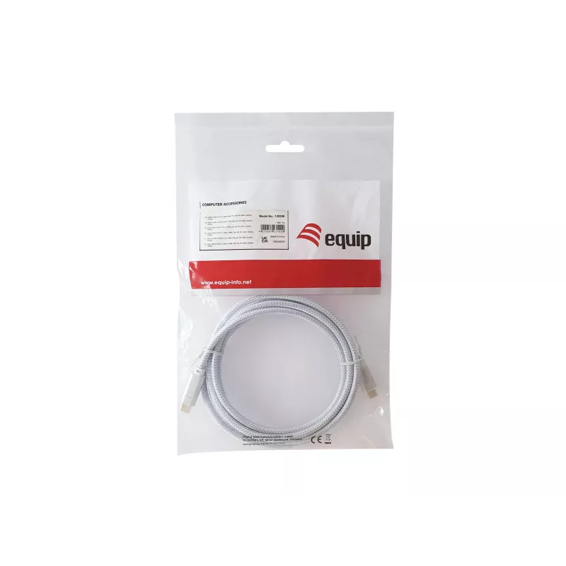 USB-C - USB-C -kaapeli EQUIP 3,0 m — USB 3.2 Gen 2, 10 Gbps, PD 100 W, 4K/60 Hz, valkoinen