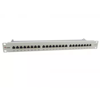 Equip 24-porttinen Cat.6A suojattu patch-paneeli, vaaleanharmaa, 10/100/1000Base-T(X), Gigabit Ethernet, 1000 Mbit/s, RJ-45, Cat6a, rack-asennus