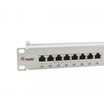 Equip 24-porttinen Cat.6A suojattu patch-paneeli, vaaleanharmaa, 10/100/1000Base-T(X), Gigabit Ethernet, 1000 Mbit/s, RJ-45, Cat6a, rack-asennus