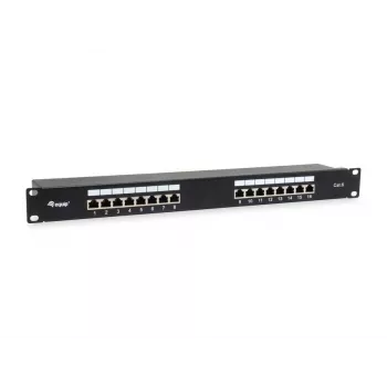 Equip 16-porttinen Cat.6 suojattu patch-paneeli, musta, 10/100/1000Base-T(X), Gigabit Ethernet, 1000 Mbit/s, RJ-45, Cat6, rack-asennus