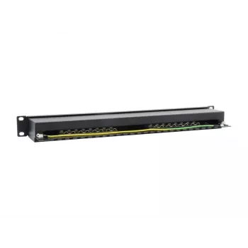 Equip 16-porttinen Cat.6 suojattu patch-paneeli, musta, 10/100/1000Base-T(X), Gigabit Ethernet, 1000 Mbit/s, RJ-45, Cat6, rack-asennus