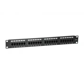 Equip 24-porttinen Cat.5e suojaamaton patch-paneeli, musta, Cat5e, rack-asennus, 1U, musta, RoHS, CE