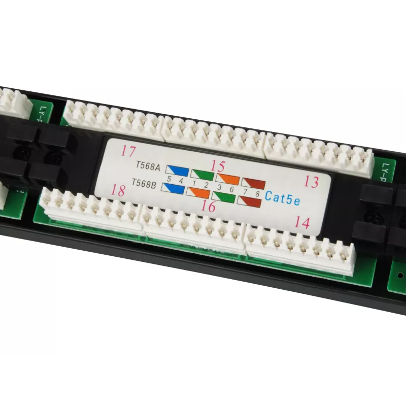 Equip 24-porttinen Cat.5e suojaamaton patch-paneeli, musta, Cat5e, rack-asennus, 1U, musta, RoHS, CE