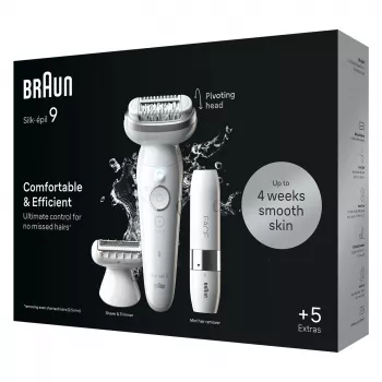 Epilaattori BRAUN Silk-épil 9 SES9-341 — 40 pinsettiä, Wet & Dry, 50 min akku, 2 nopeutta, valkoinen