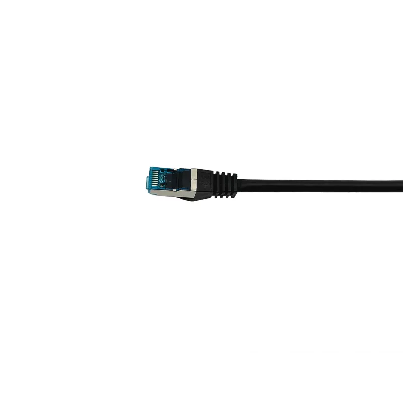 Equip Cat.6A S/FTP -liitäntäkaapeli, kulmaliitin suoraan liittimeen, 2,0 m, musta