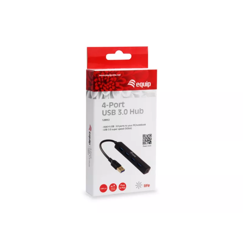 Equip 128953 USB-keskitin, USB 3.2 Gen 1 (3.1 Gen 1) Type-A, 5000 Mbit/s, musta