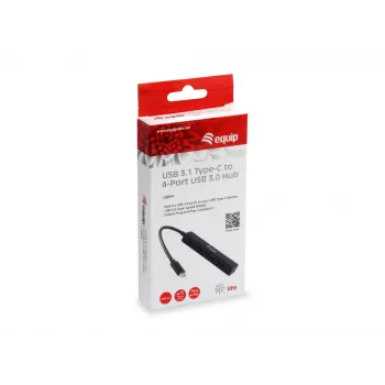Equip 128954 USB-keskitin, USB 3.2 Gen 1 (3.1 Gen 1) Type-C, 5000 Mbit/s, musta