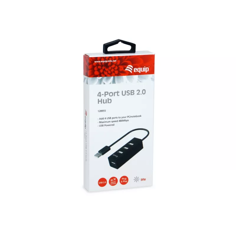 Equip 4-porttinen USB 2.0 -keskitin, USB 2.0, USB 2.0, 480 Mbit/s, musta, Kiina, CE, RoHS