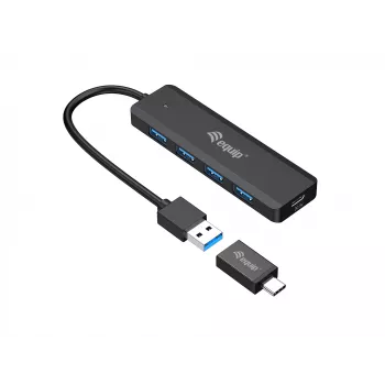Equip 4-porttinen USB 3.2 Gen 1 -keskitin USB-C-sovittimella, musta, 5000 Mbit/s