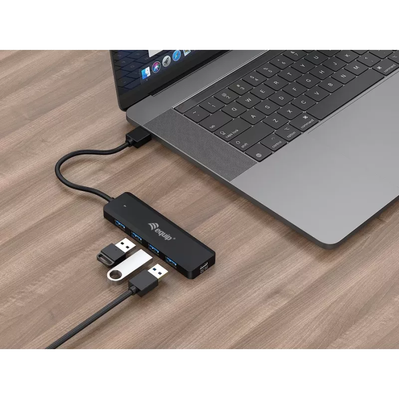 Equip 4-porttinen USB 3.2 Gen 1 -keskitin USB-C-sovittimella, musta, 5000 Mbit/s