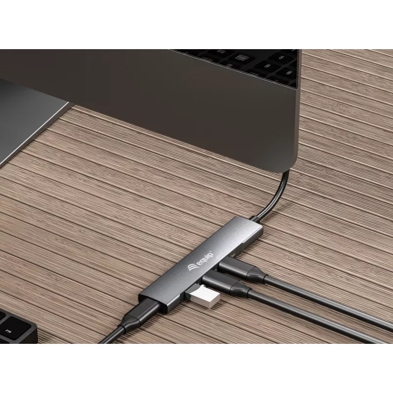 Equip 128963 USB-C 4-porttinen USB 3.2 Gen 1 (3.1 Gen 1) -keskitin, 4x USB-C, 5 Gbit/s, alumiini, ilman verkkolaitetta, musta/hopea