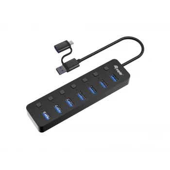 Equip 7-porttinen USB 3.2 Gen 1 -USB-keskitin verkkolaitteella