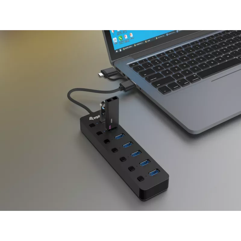 Equip 7-porttinen USB 3.2 Gen 1 -USB-keskitin verkkolaitteella