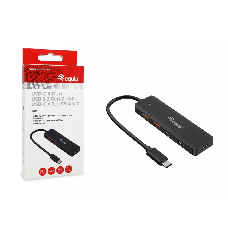 Equip USB-C 4-porttinen USB 3.2 Gen 2 (10 Gbit/s) -keskitin, USB-C x 2, USB-A x 2