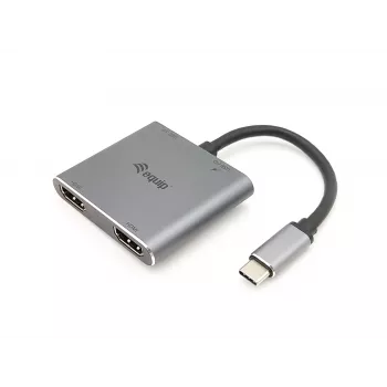 Equip USB-C 4-in-1 Dual-HDMI-sovitin, USB 3.2 Gen 1 (3.1 Gen 1) Type-C, hopea, 4K Ultra HD, 30 Hz, HDMI, alumiini