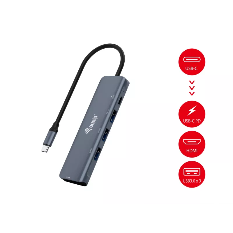 Equip USB-C 5-in-1 -moniadapteri, HDMI, USB 3.2 GEN1, 100W USB PD