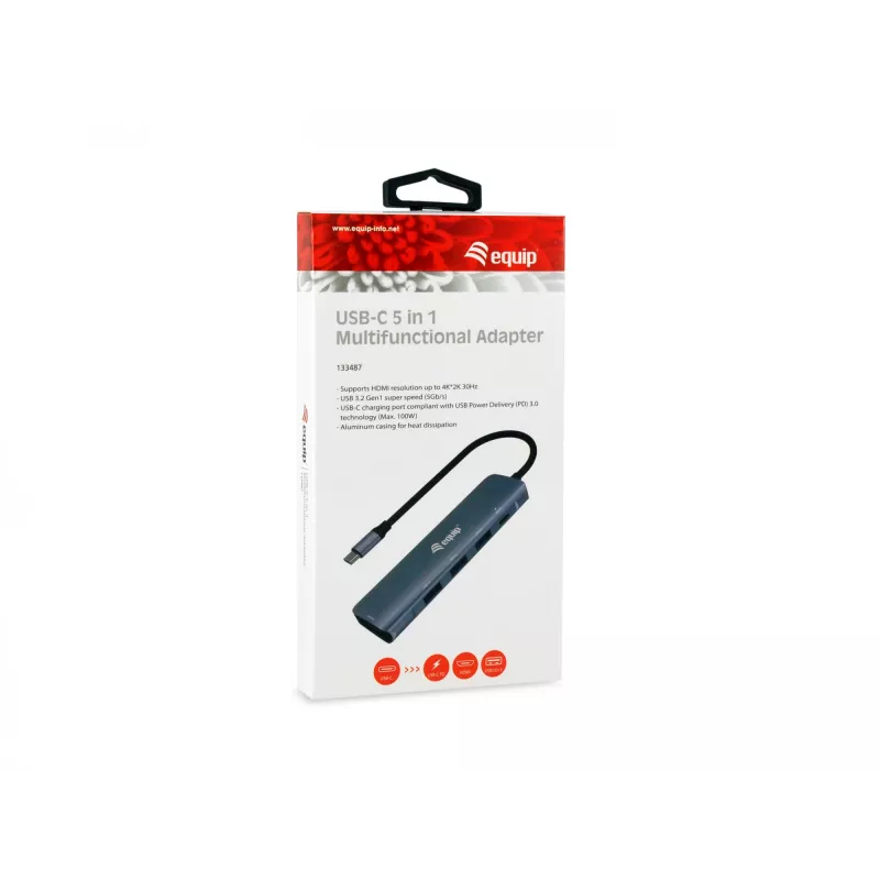 Equip USB-C 5-in-1 -moniadapteri, HDMI, USB 3.2 GEN1, 100W USB PD