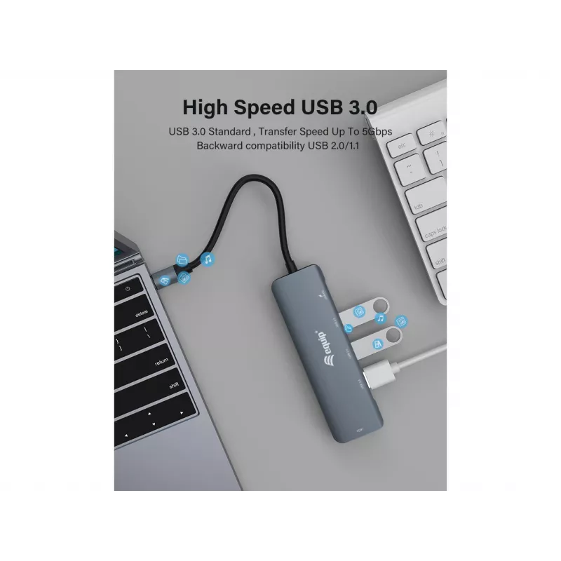Equip USB-C 5-in-1 -moniadapteri, HDMI, USB 3.2 GEN1, 100W USB PD