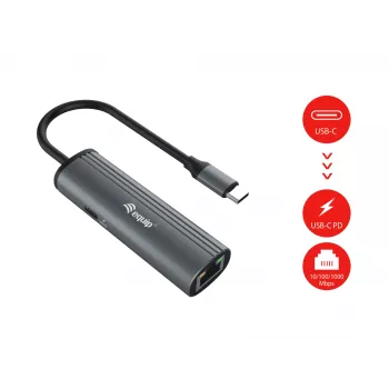 Equip USB-C - RJ45 gigabitin verkko + PD-adapteri USB Type-C 100W