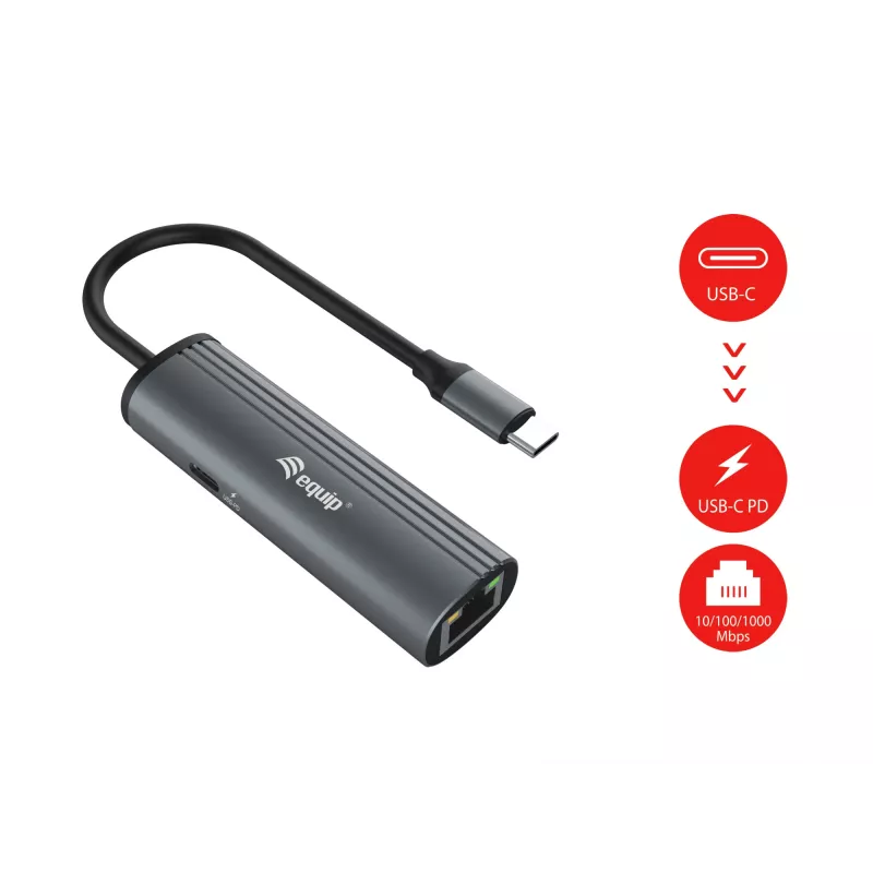 Equip USB-C - RJ45 gigabitin verkko + PD-adapteri USB Type-C 100W