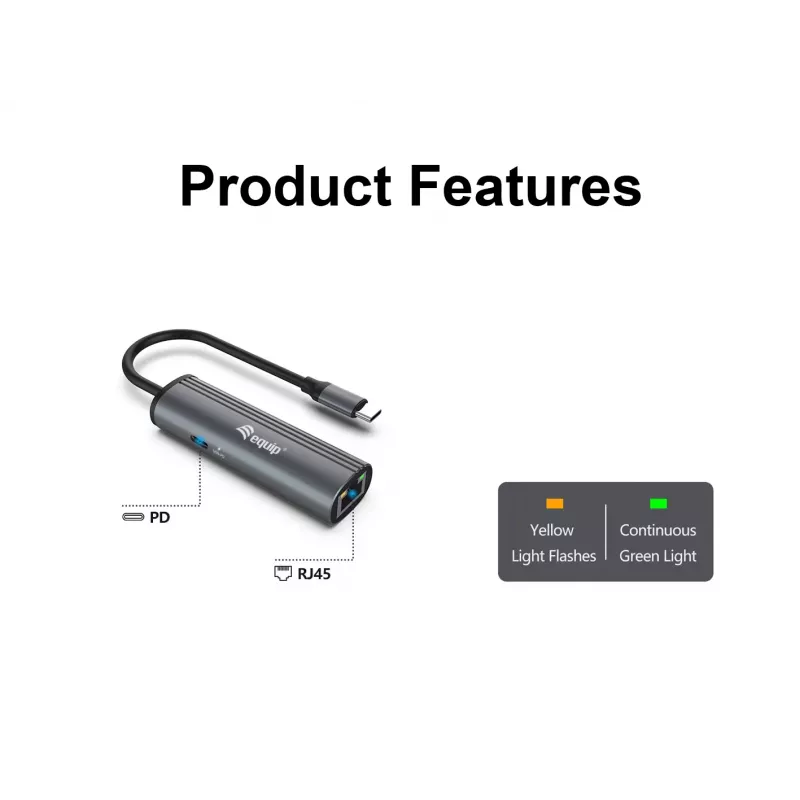 Equip USB-C - RJ45 gigabitin verkko + PD-adapteri USB Type-C 100W