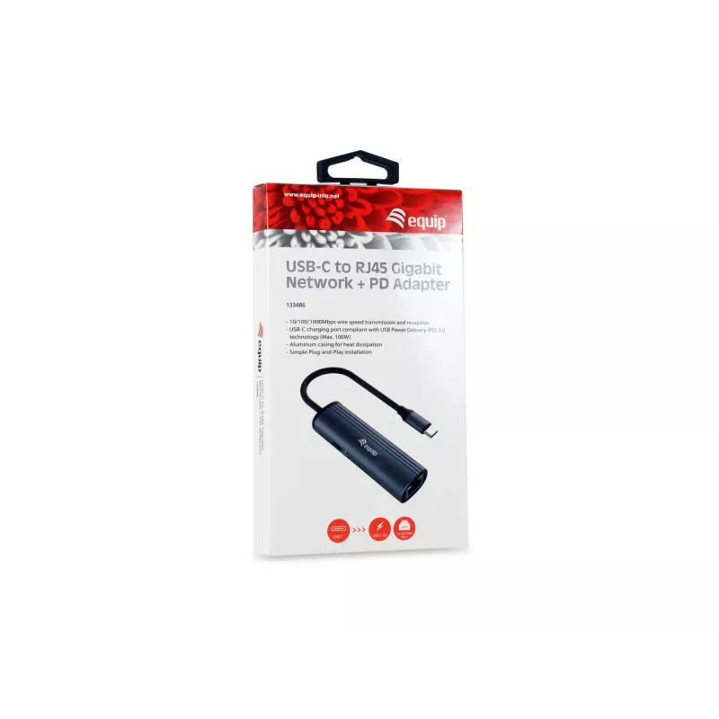 Equip USB-C - RJ45 gigabitin verkko + PD-adapteri USB Type-C 100W