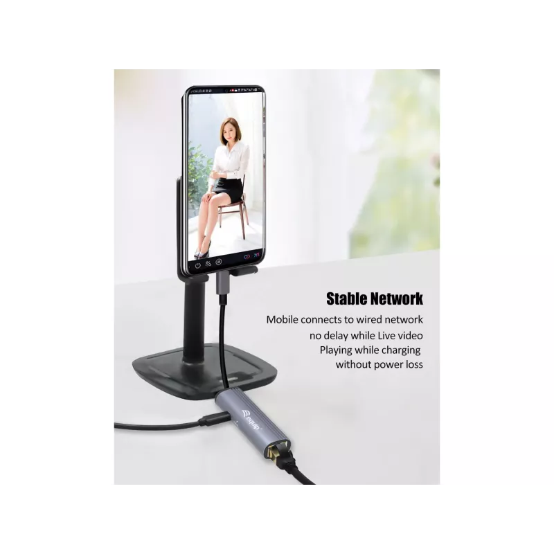 Equip USB-C - RJ45 gigabitin verkko + PD-adapteri USB Type-C 100W