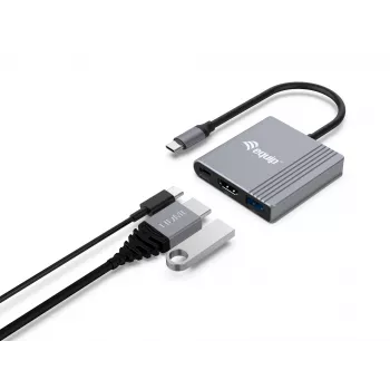 Equip 3-in-1 USB-C -HDMI/USB-A/USB PD -sovitin, 3.2 Gen 1 (3.1 Gen 1), USB Type-C, HDMI-lähtö, 3840 x 2160 pikseliä