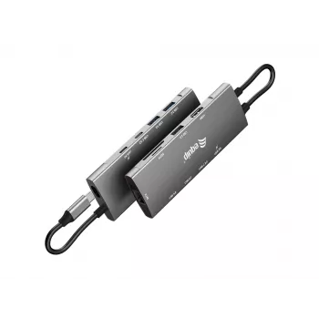 Equip USB-C 9-in-1-monitoimiadapteri, HDMI 4K/60Hz, Gigabit-LAN, USB 3.2 GEN1, SD/TF, 100W USB PD